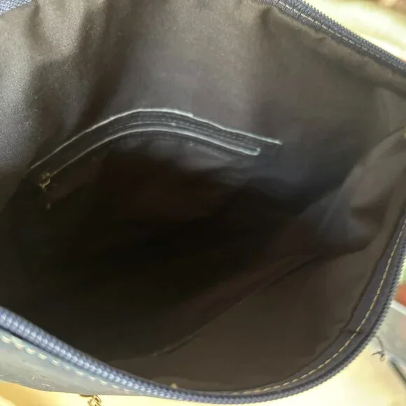 Navy & Tan Acorticeira Cork Flat Backpack Portugal Water Resistant Natural Vegan - Picture 7 of 11